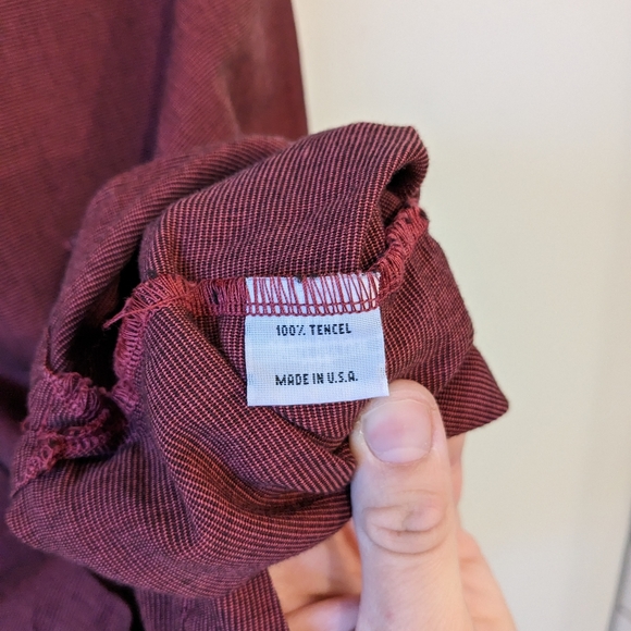 bryn WALKER Red Mandarin Collar Button Up Lagenlook Boxy Blouse Shirt Top - Picture 7 of 7